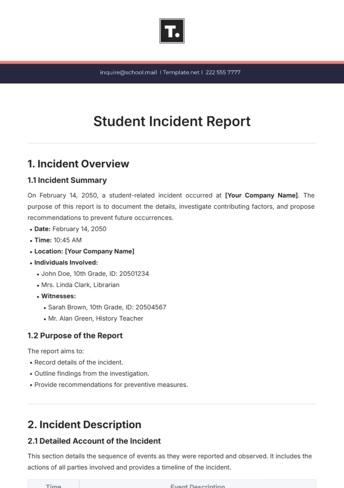 Student Incident Report Template - Edit Online & Download