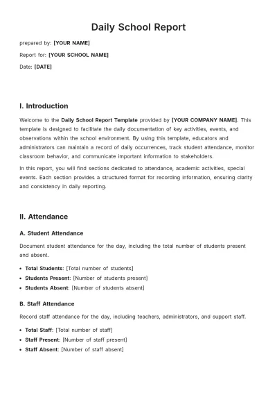 Free Daily School Report Template to Edit Online