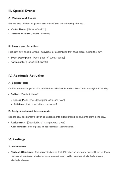 Free Daily School Report Template to Edit Online