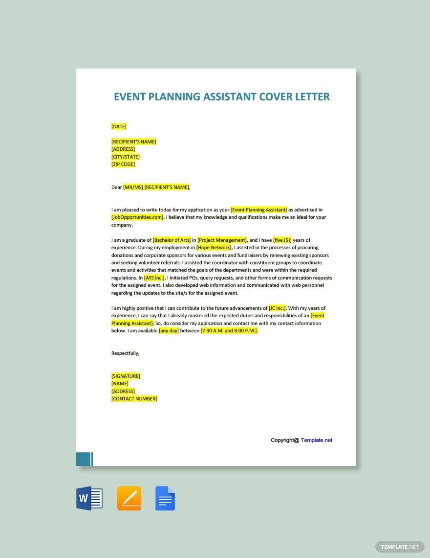 Event Planning Assistant Cover Letter Template