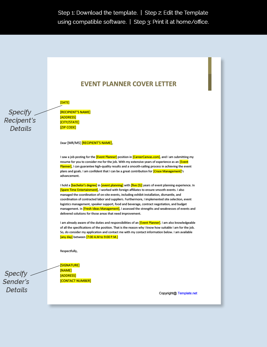 Event Planner Cover Letter