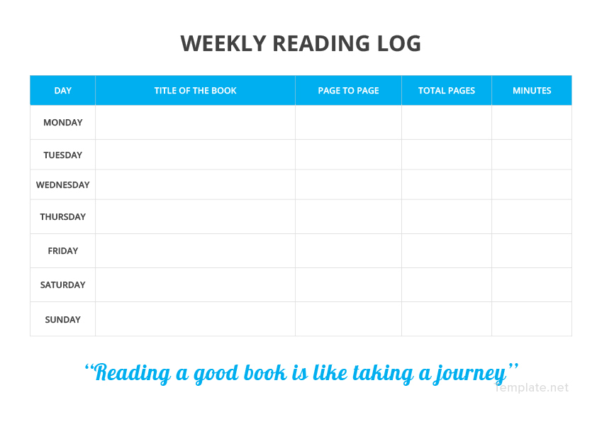 Weekly Reading Log Template in Microsoft Word | Template.net