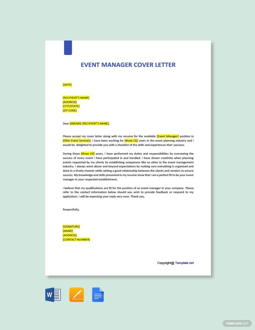 Event Manager Cover Letter Template
