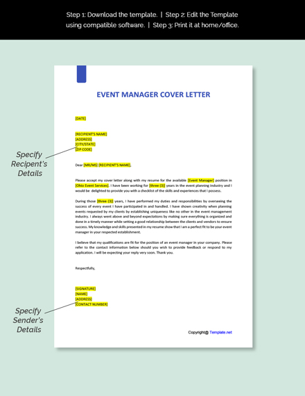 Event Manager Cover Letter Template - Google Docs, Word, Apple Pages ...