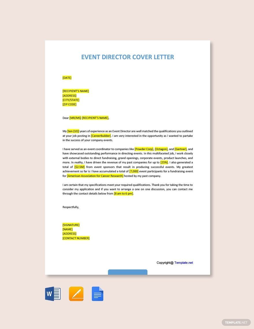 Event Director Cover Letter Template