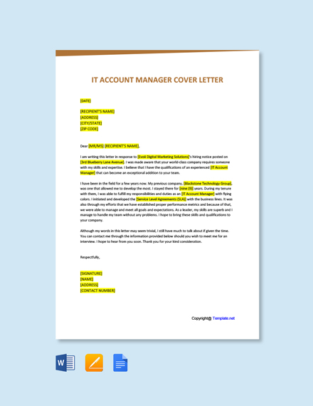 IT Account Manager Cover Letter 