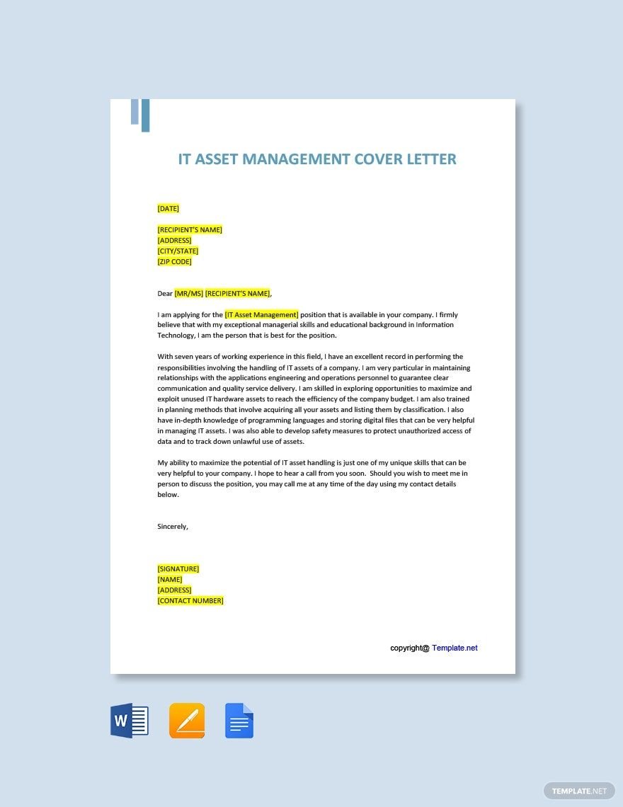 IT Asset Management Cover Letter
