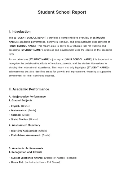 Free Student School Report Template to Edit Online