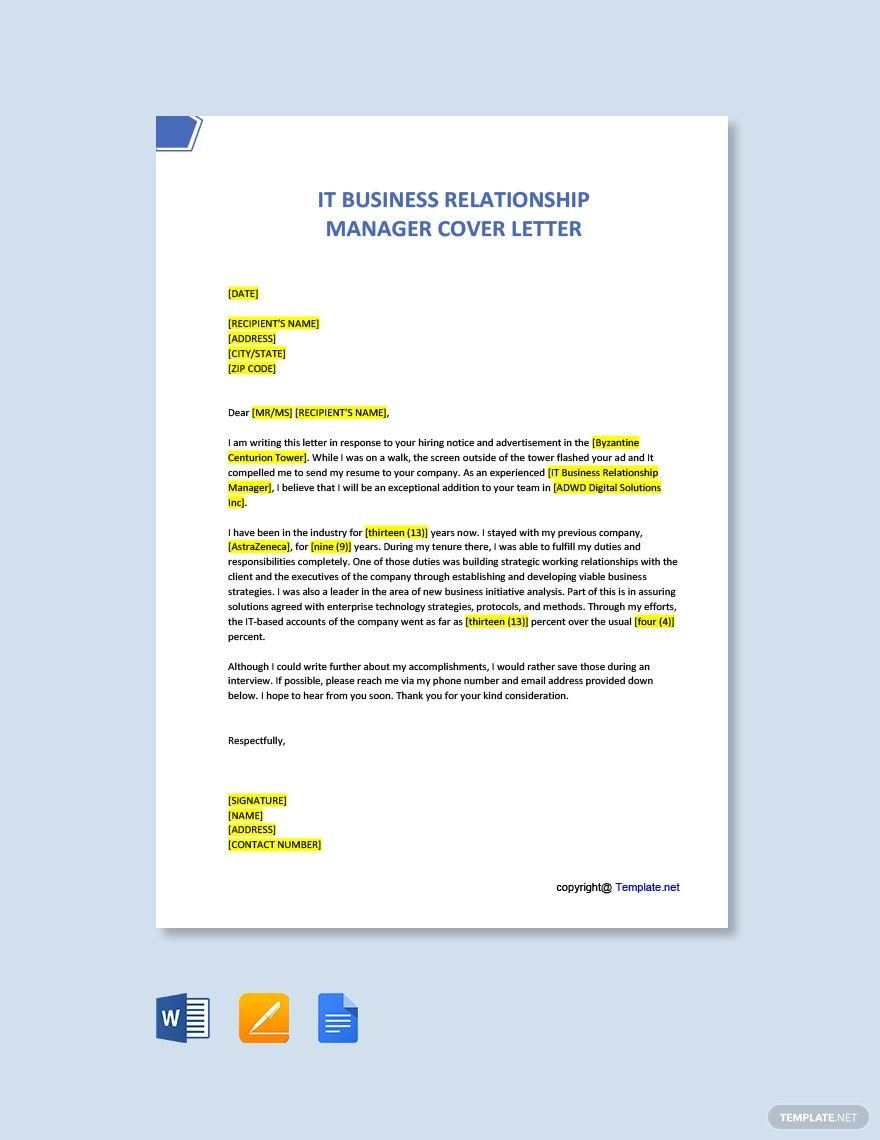 IT Business Relationship Manager Cover Letter