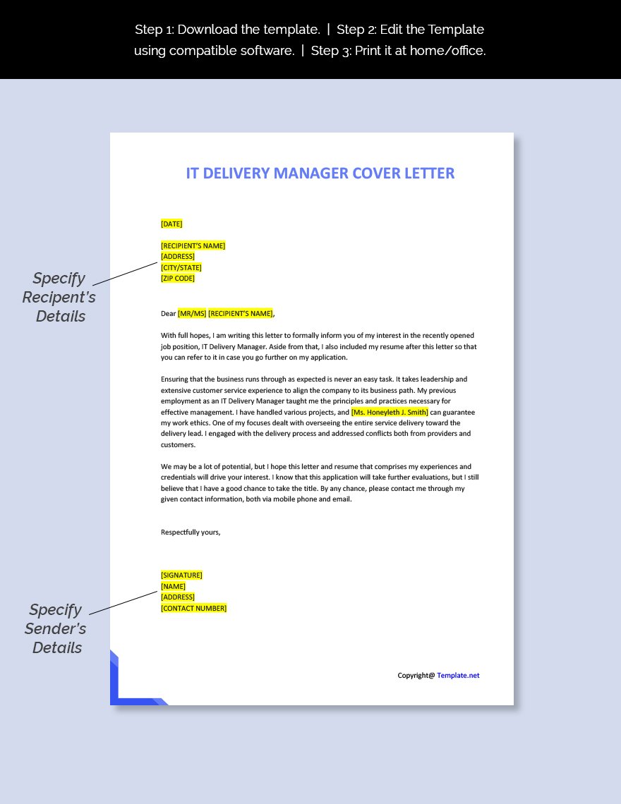 IT Delivery Manager Cover Letter