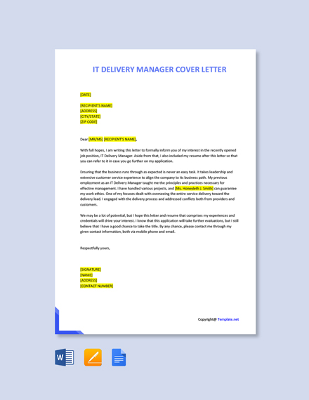 cover letter for delivery manager