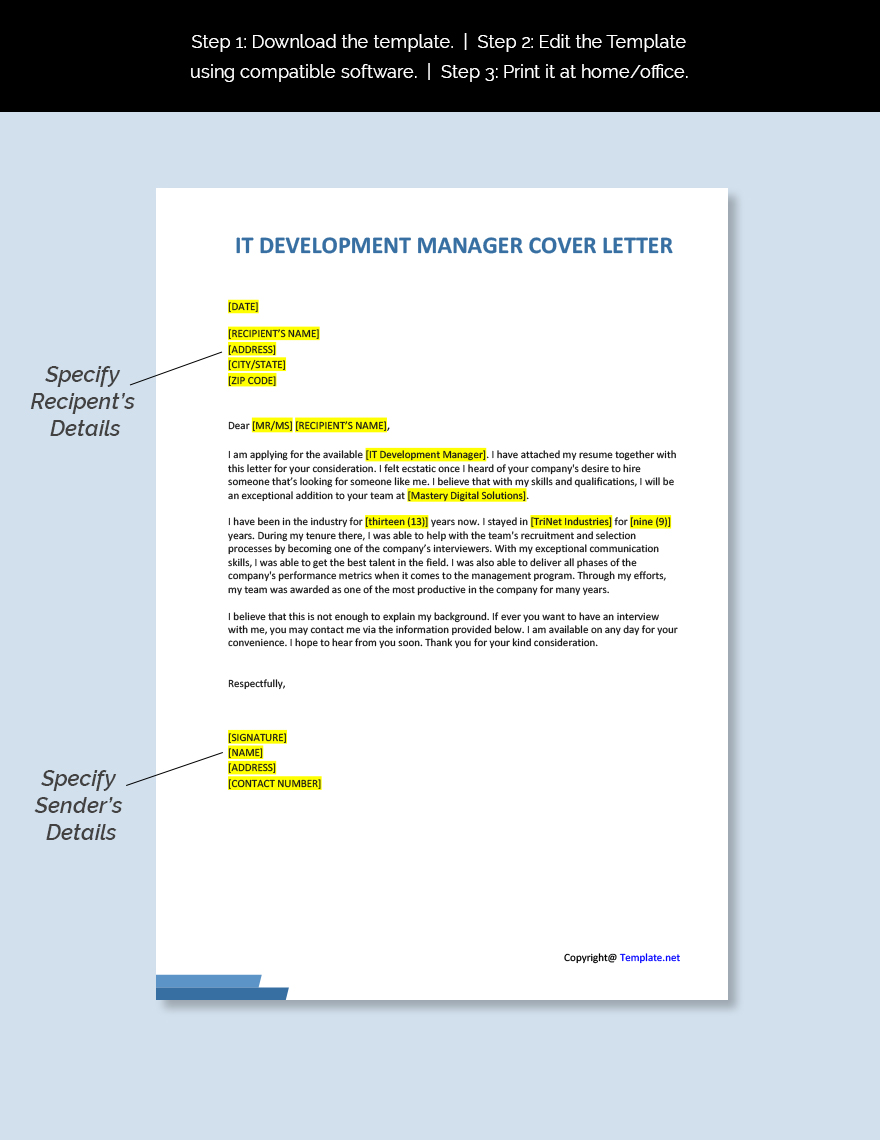 IT Development Manager Cover Letter