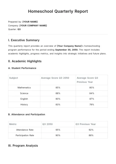 Free Homeschool Quarterly Report Template to Edit Online