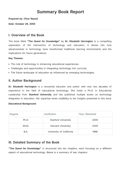Free Summary Book Report Template to Edit Online