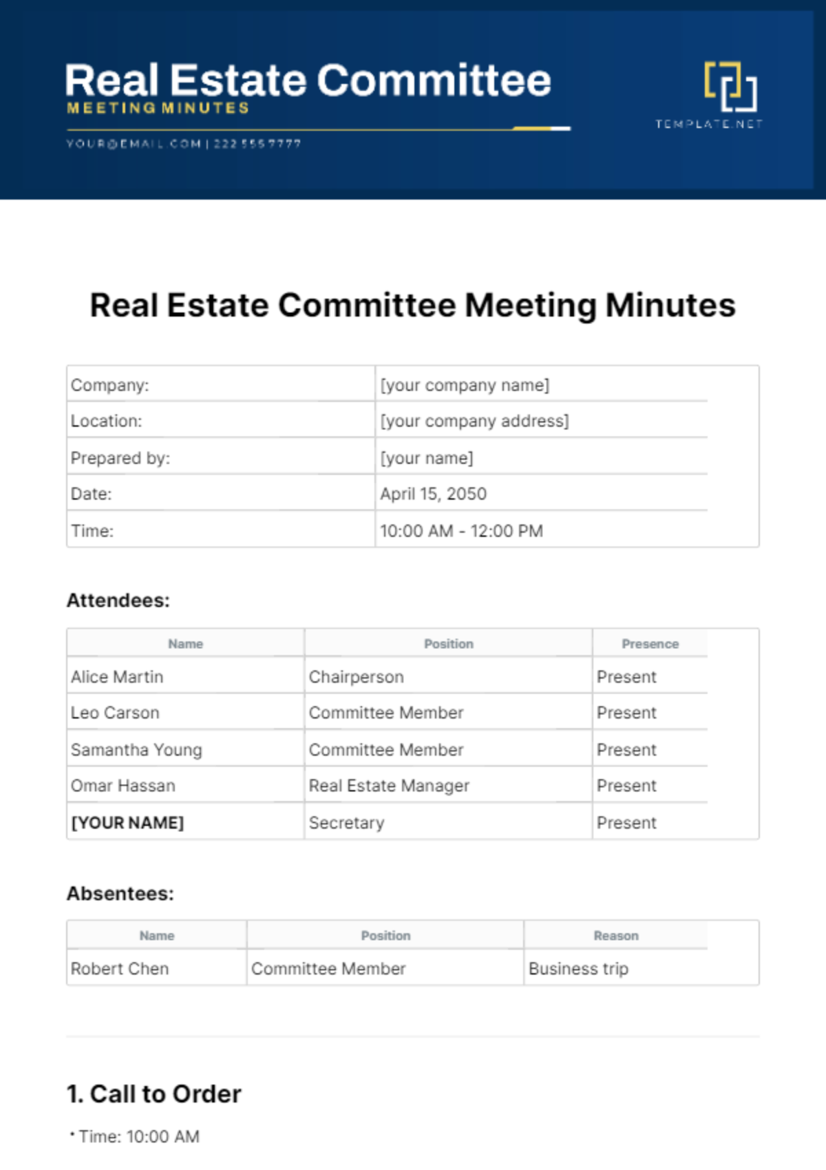Real Estate Committee Meeting Minutes Template