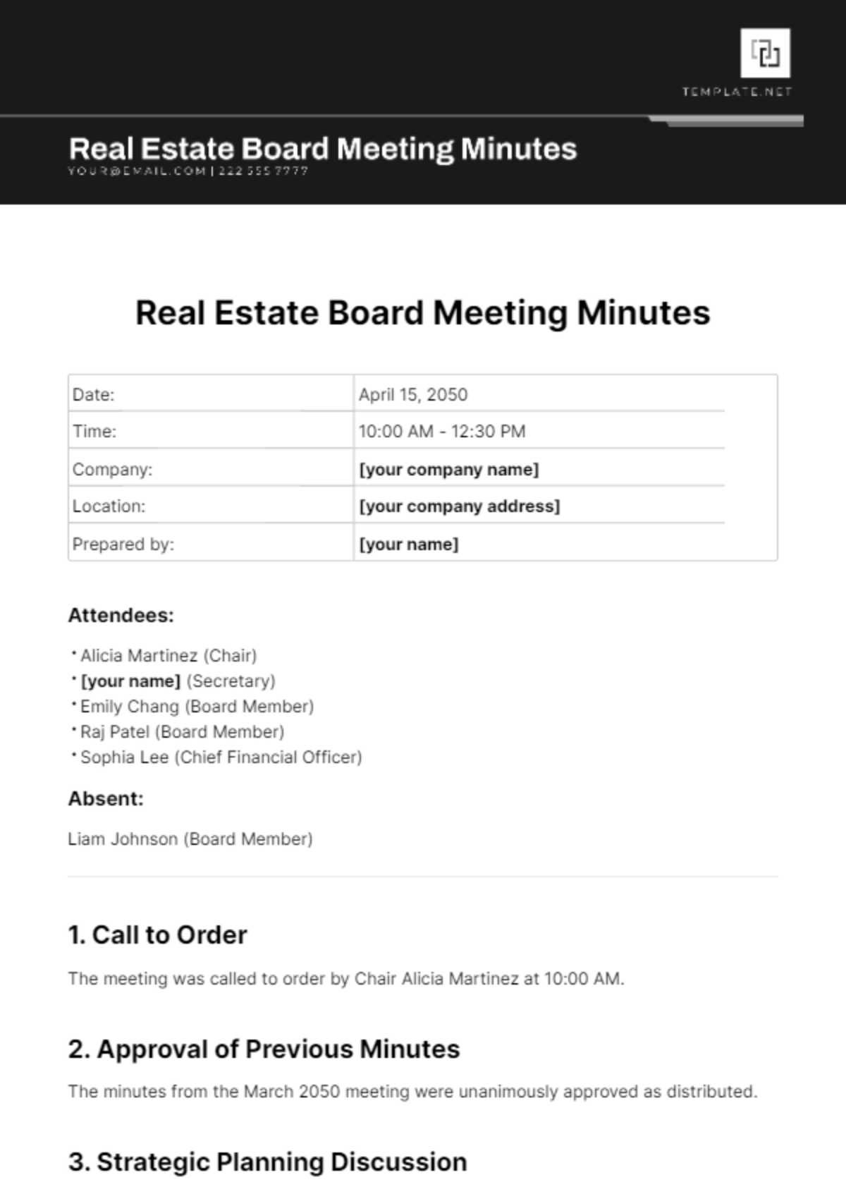 Real Estate Board Meeting Minutes Template