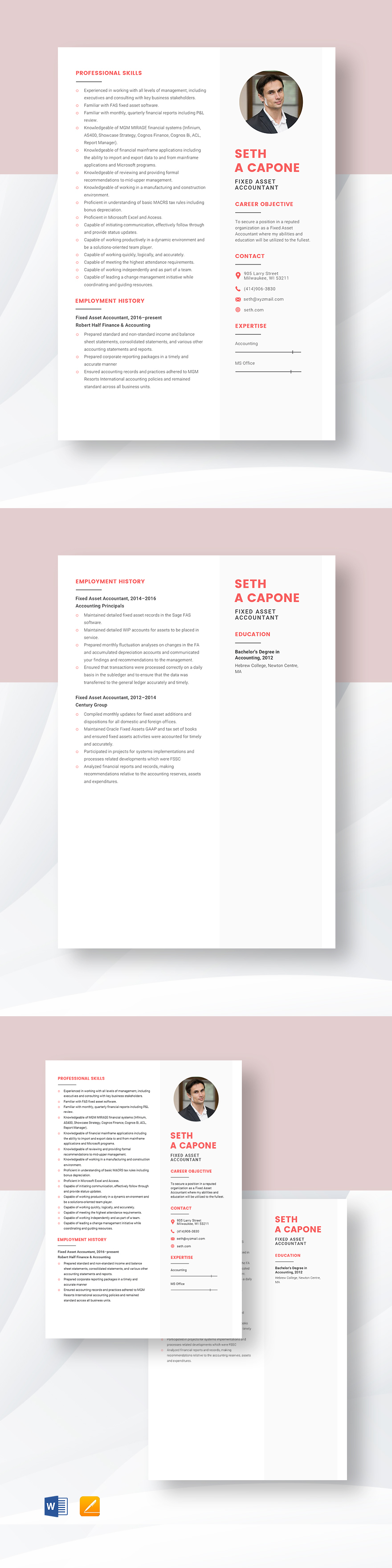 Free Fixed Asset Accountant Resume Template - Word, Apple Pages