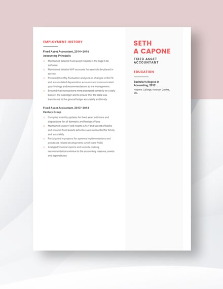 Fixed Asset Accountant Resume Template