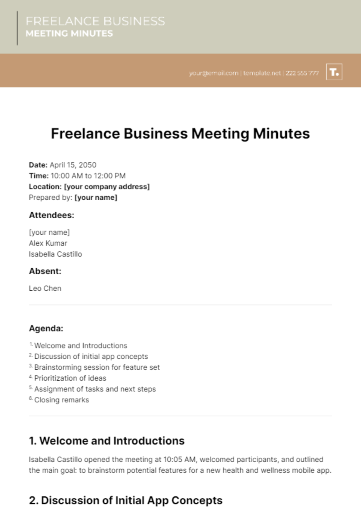 Freelance Business Meeting Minutes Template