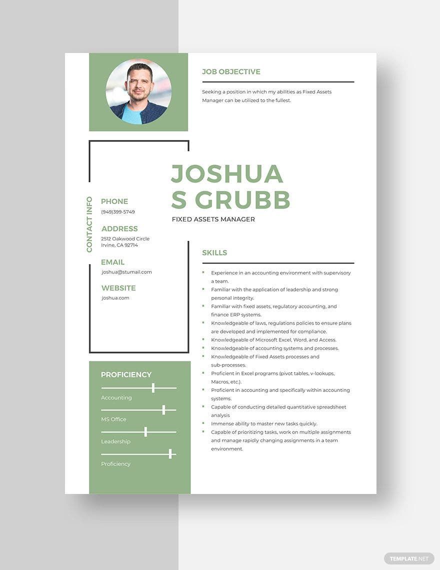Fixed Assets Manager Resume