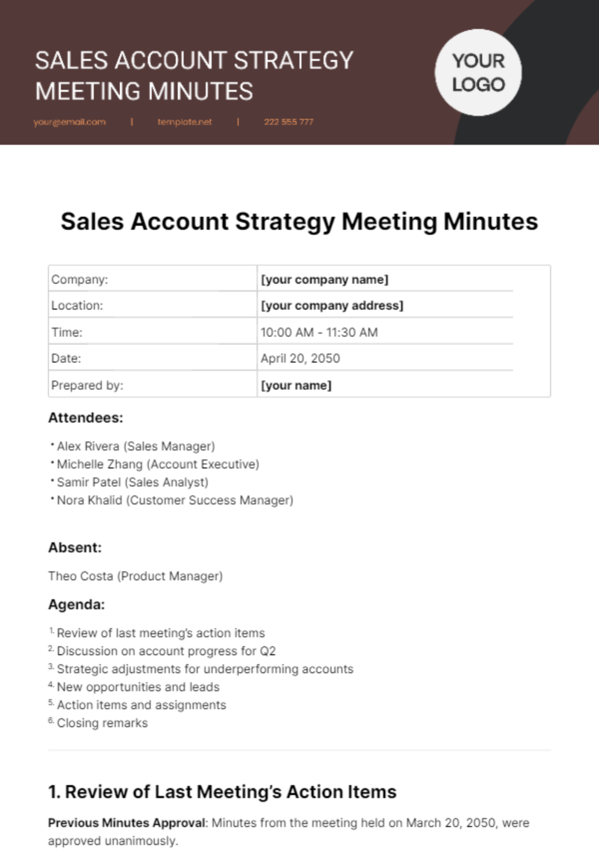 Sales Account Strategy Meeting Minutes Template