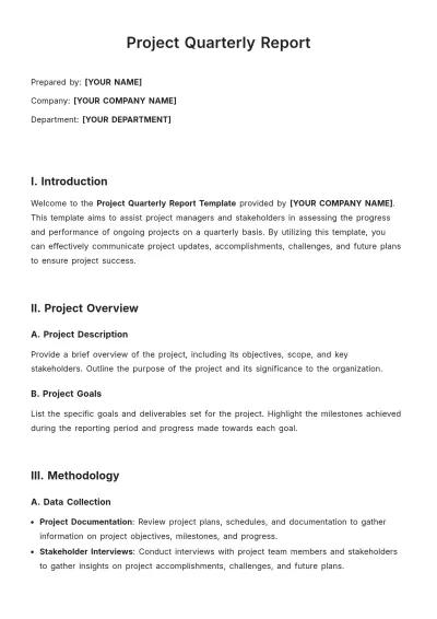 Free Project Quarterly Report Template to Edit Online