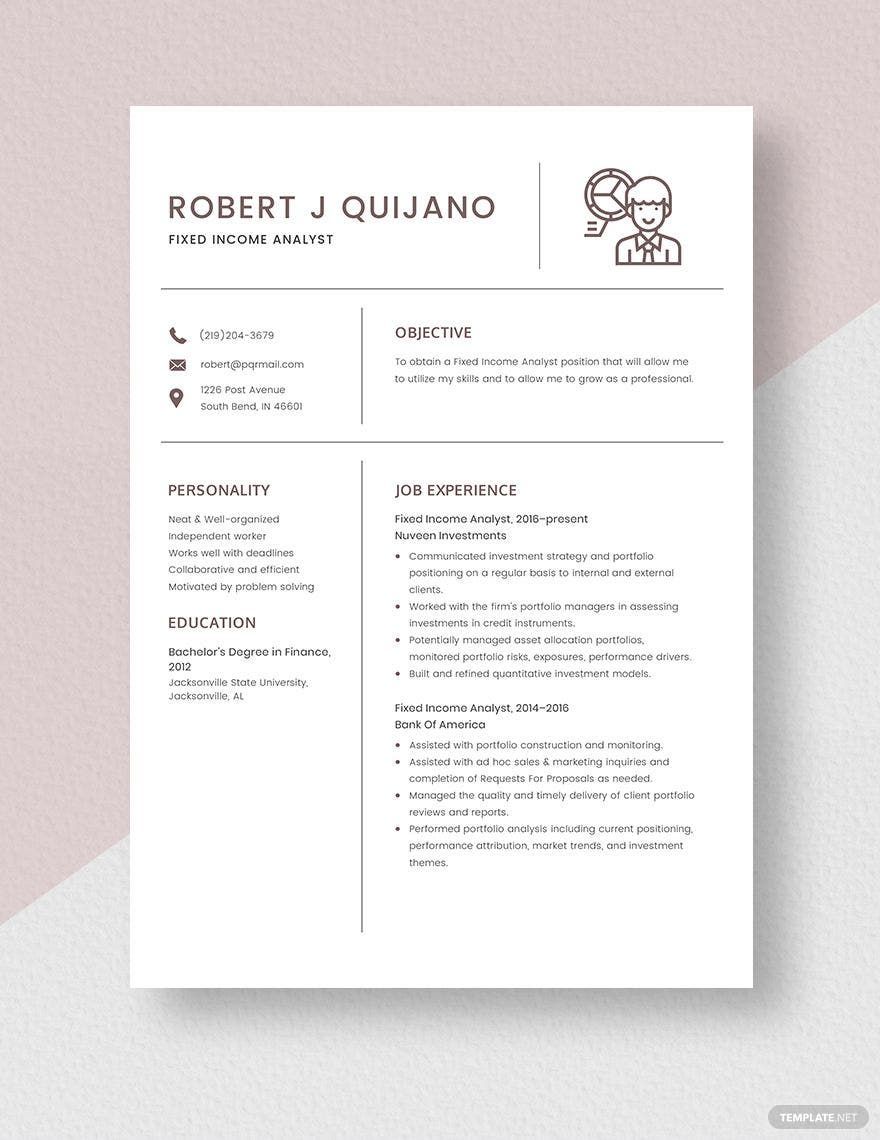 Free Fixed Income Analyst Resume Template