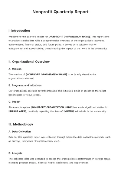 Free Nonprofit Quarterly Report Template to Edit Online