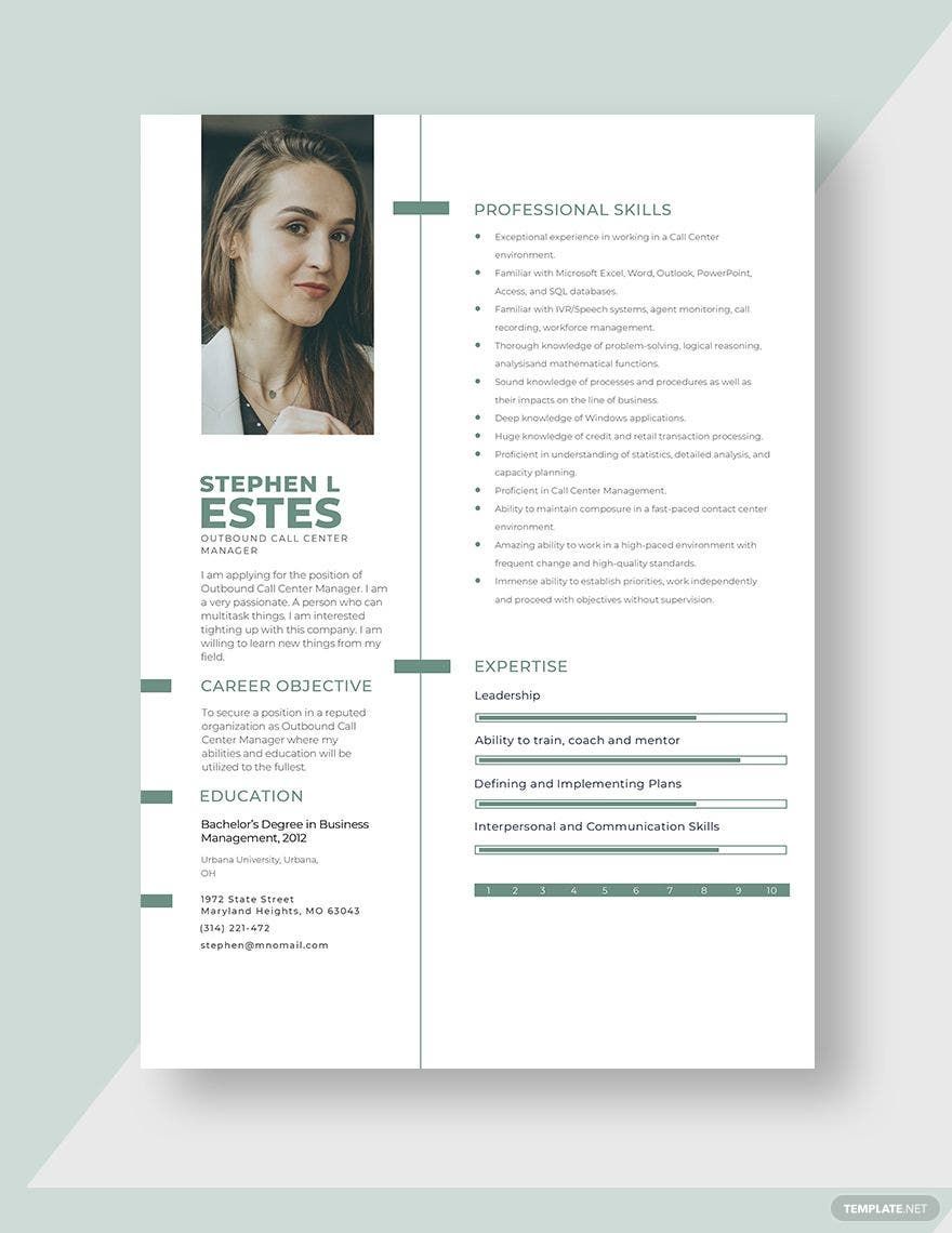 No Experience Call Center Resume - InDesign, Word, Apple Pages, PSD ...