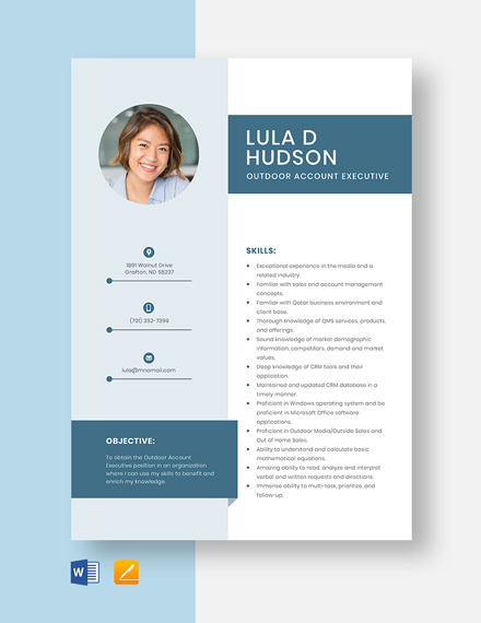 Free Outdoor Account Executive Resume Template - Word, Apple Pages