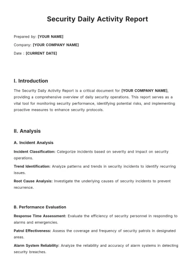 Free Security Daily Activity Report Template to Edit Online