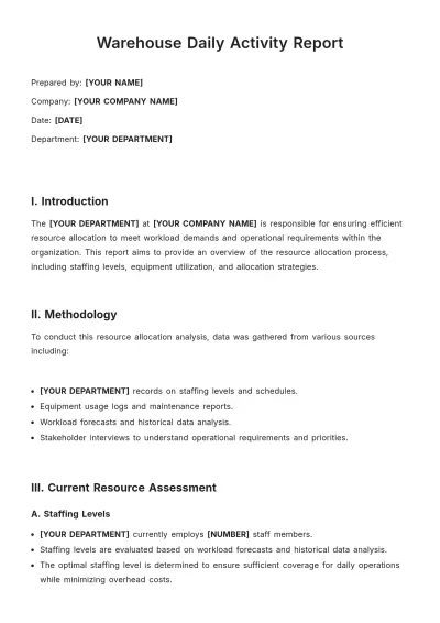 Free Warehouse Daily Activity Report Template to Edit Online