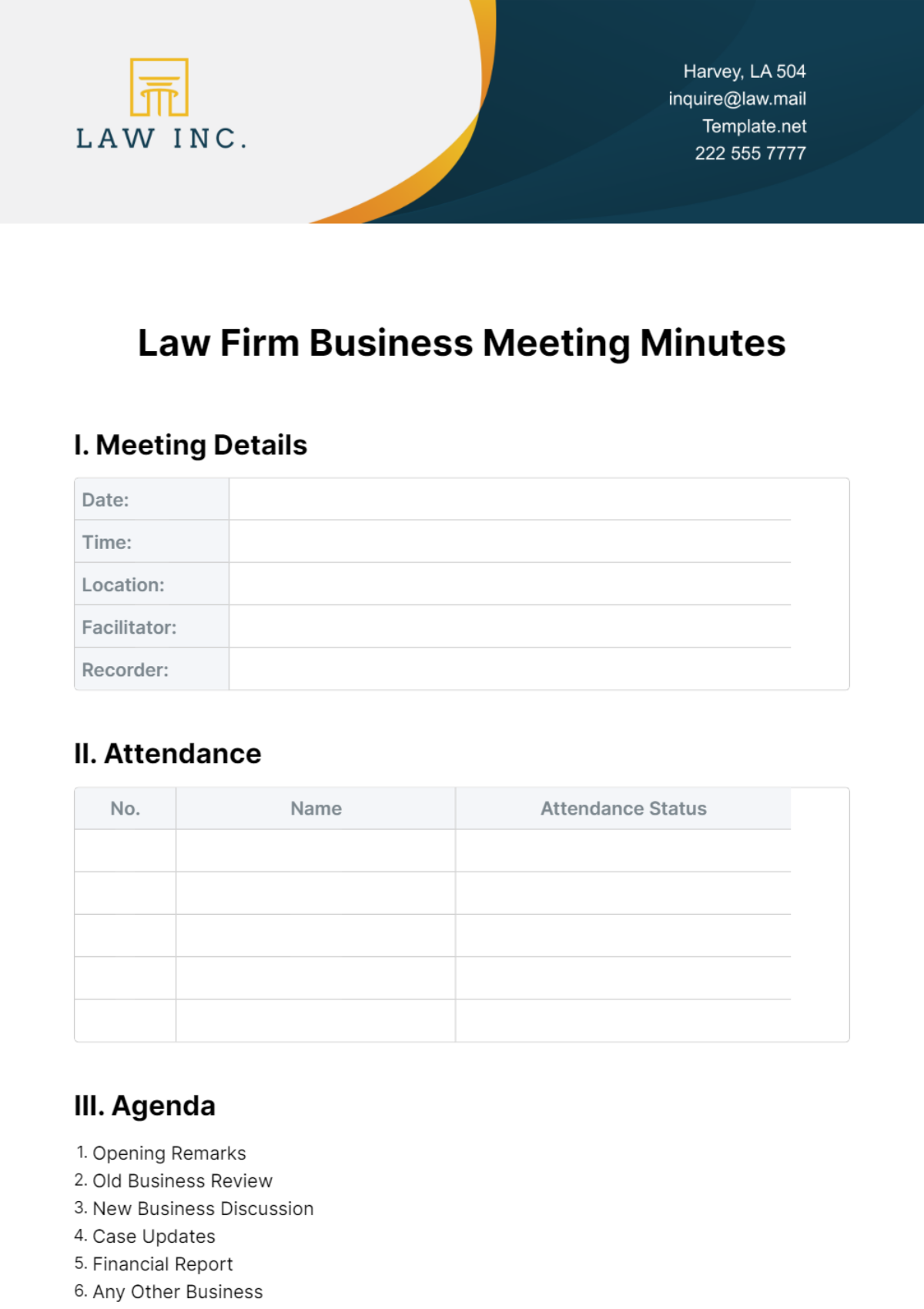 Law Firm Business Meeting Minutes Template
