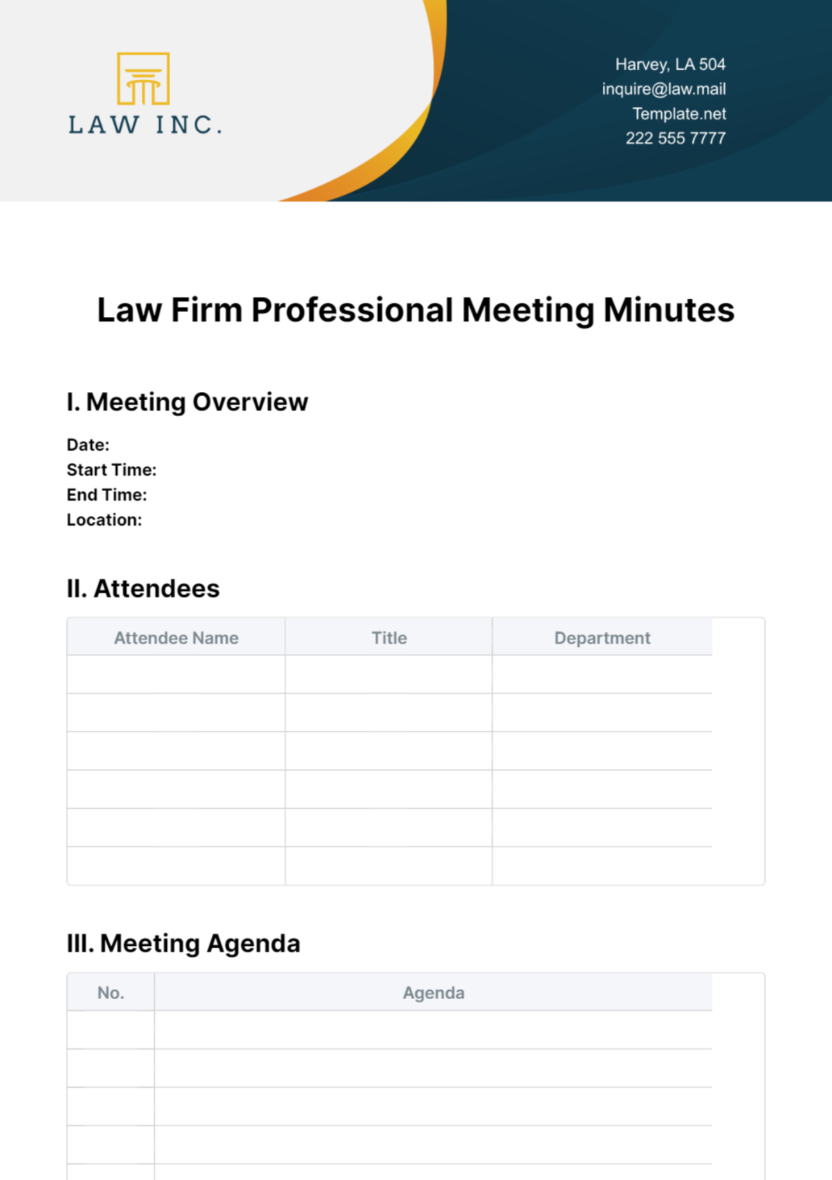 Law Firm Professional Meeting Minutes Template