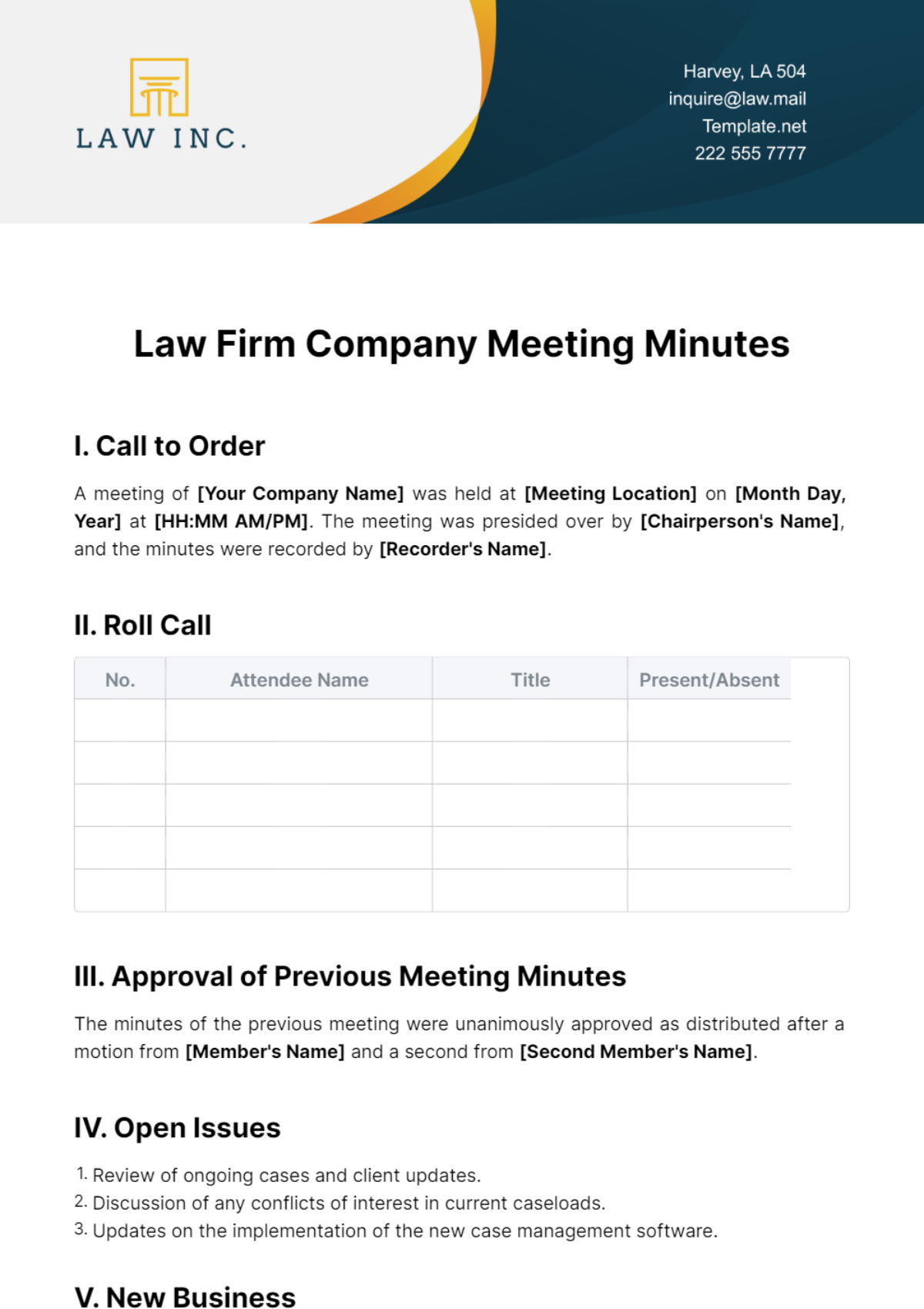 Law Firm Company Meeting Minutes Template
