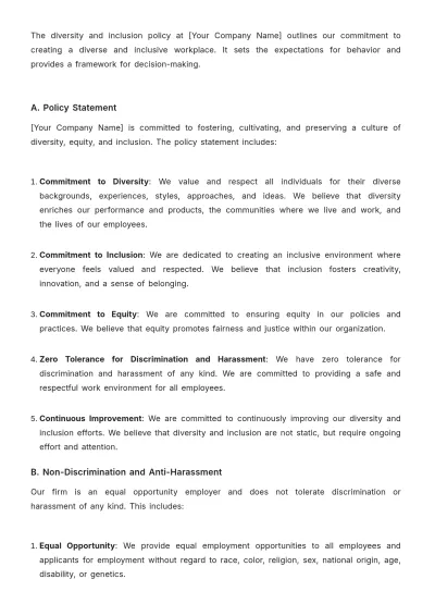 Free Law Firm Diversity and Inclusion Procedure Template to Edit Online