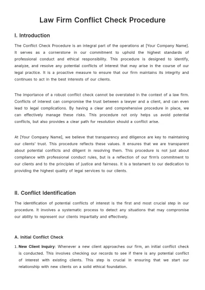 Free Law Firm Conflict Check Procedure Template to Edit Online