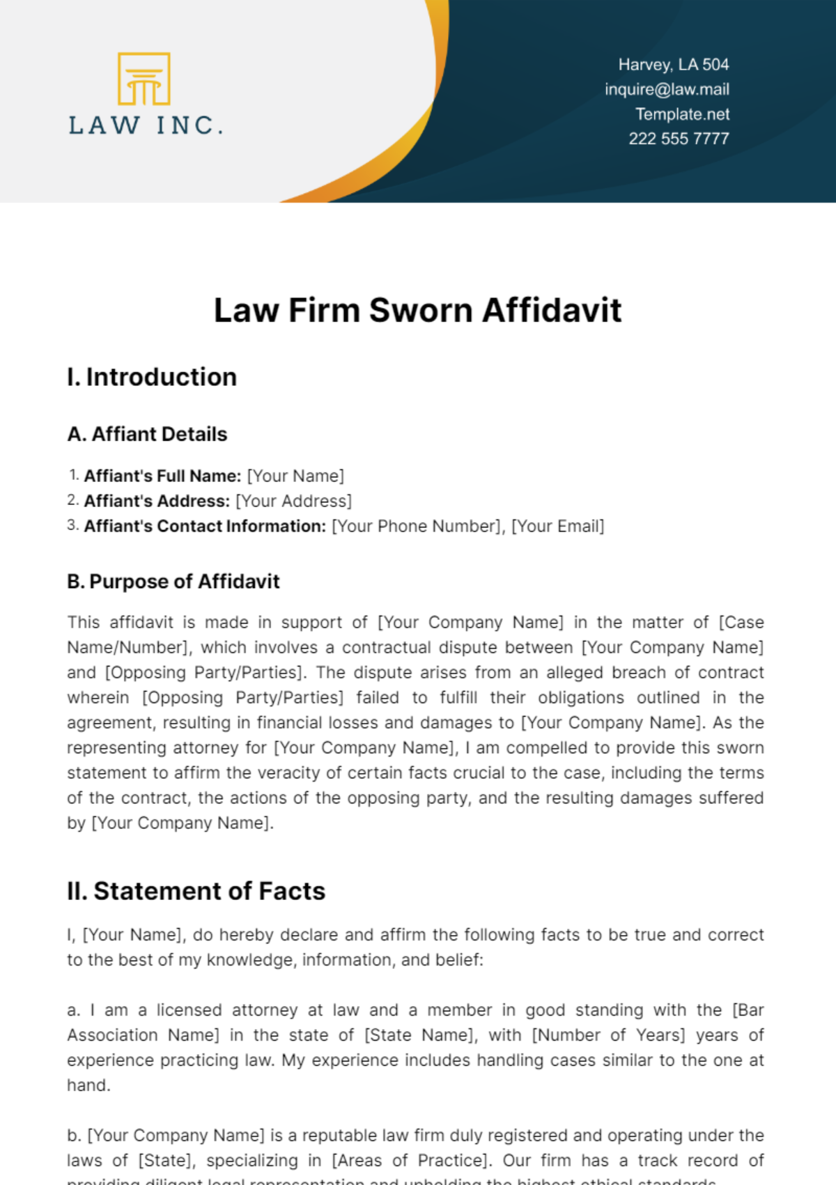 Law Firm Sworn Affidavit Template