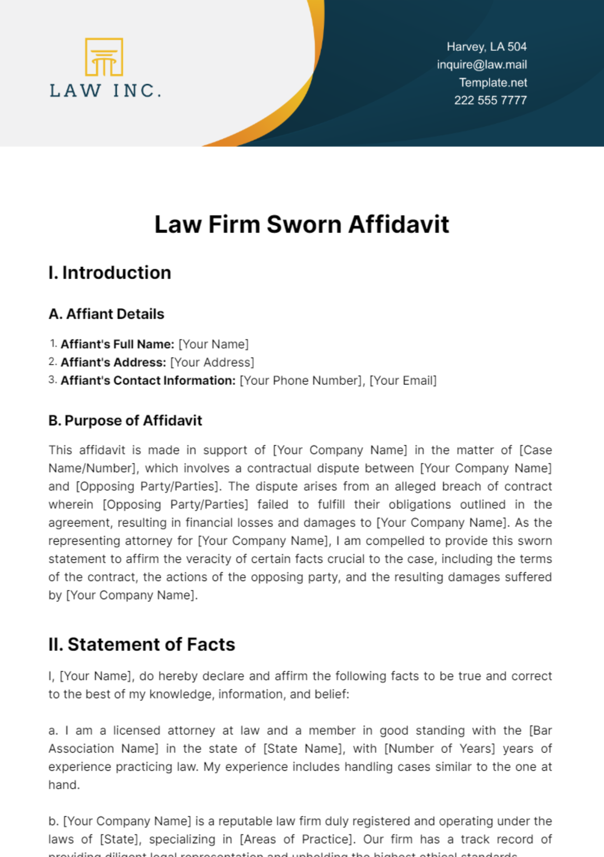 Law Firm Sworn Affidavit Template - Edit Online & Download