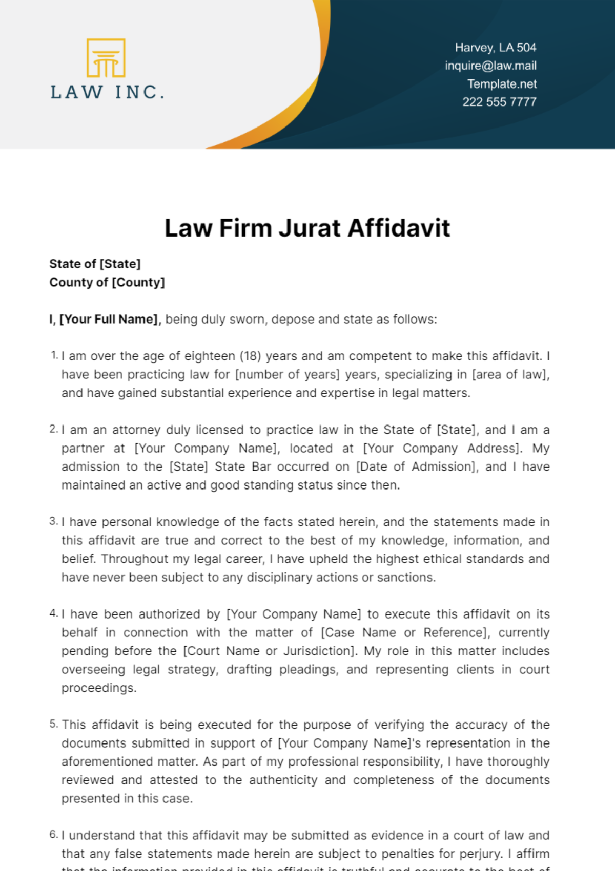 Free Law Firm Jurat Affidavit Template to Edit Online