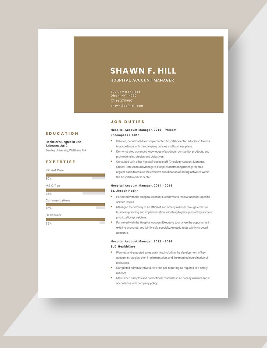 Hospital Account Manager Resume
