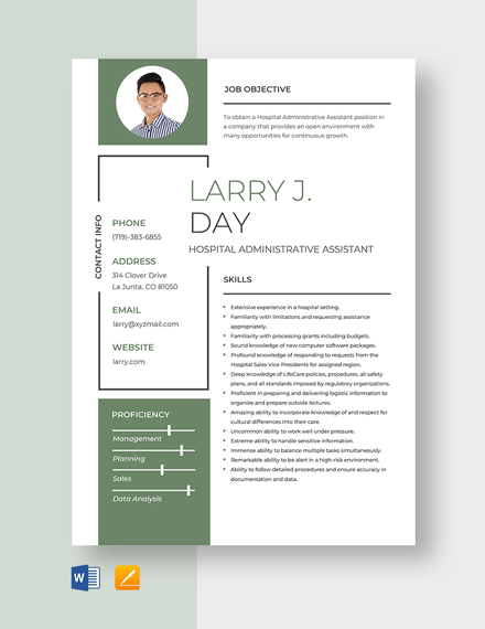 Free Hospital Administrative Assistant Resume Template - Word, Apple Pages