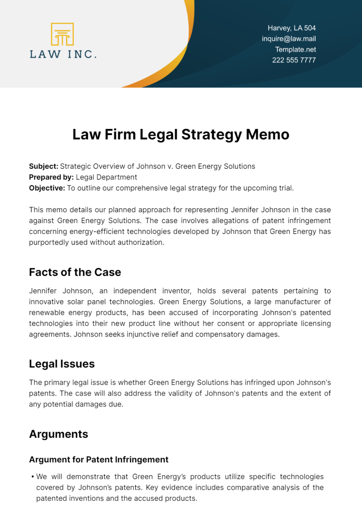 Free Law Firm Legal Strategy Memo Template