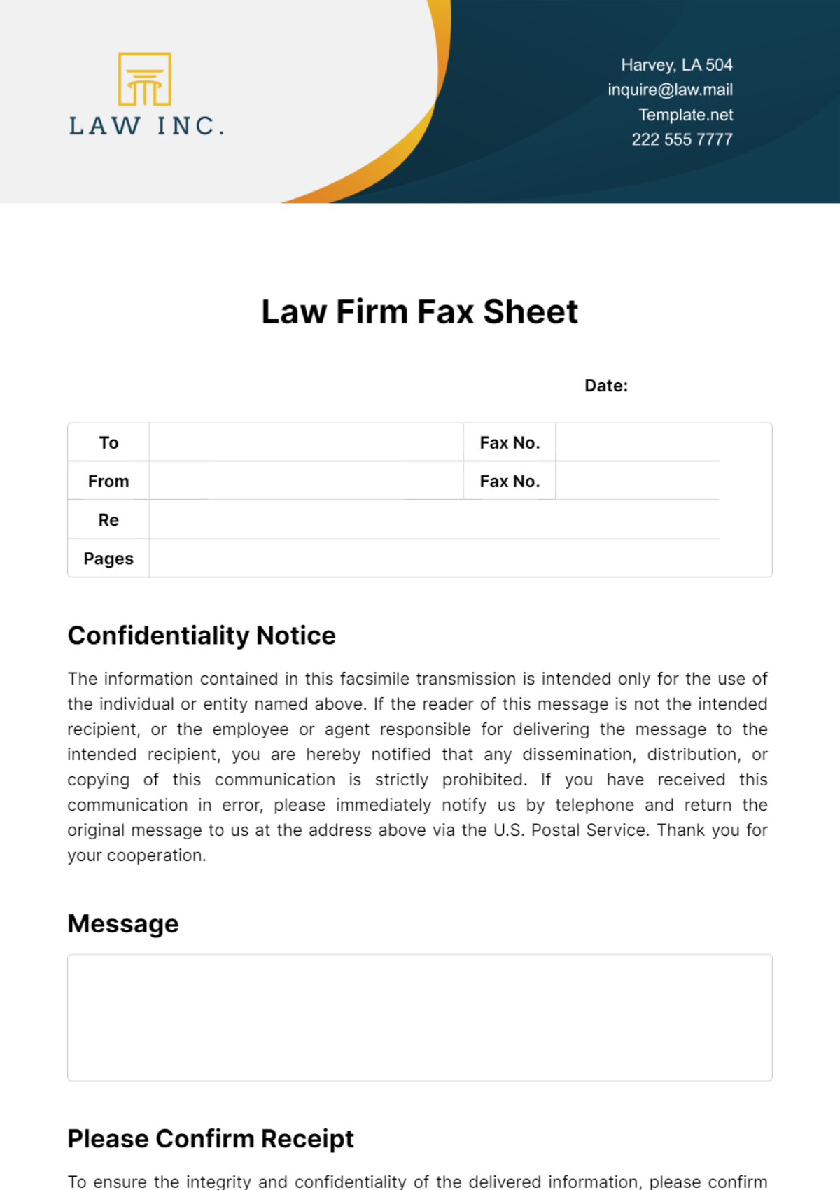 Law Firm Fax Sheet Template
