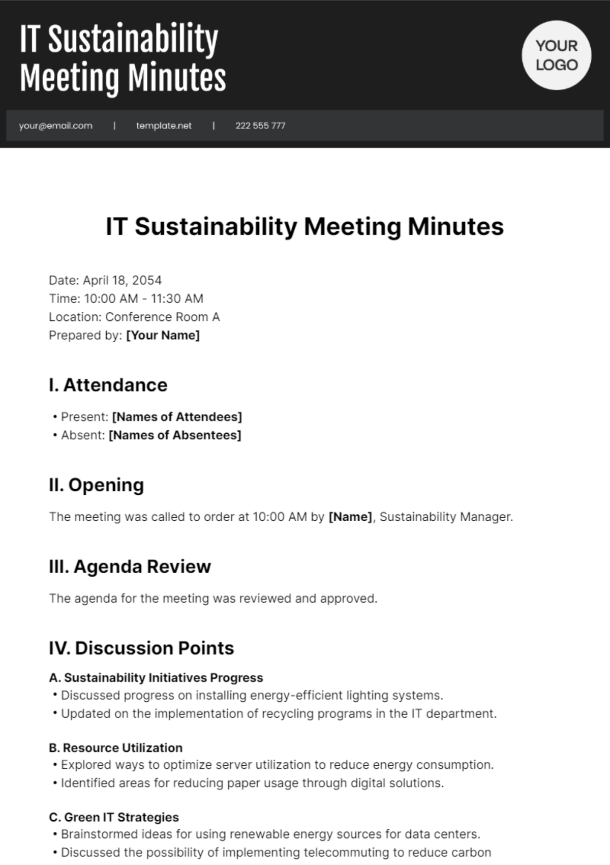 IT Sustainability Meeting Minutes Template