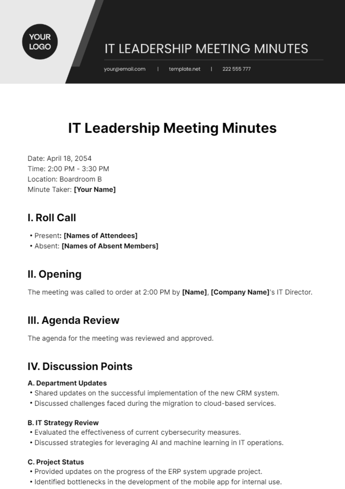 IT Leadership Meeting Minutes Template