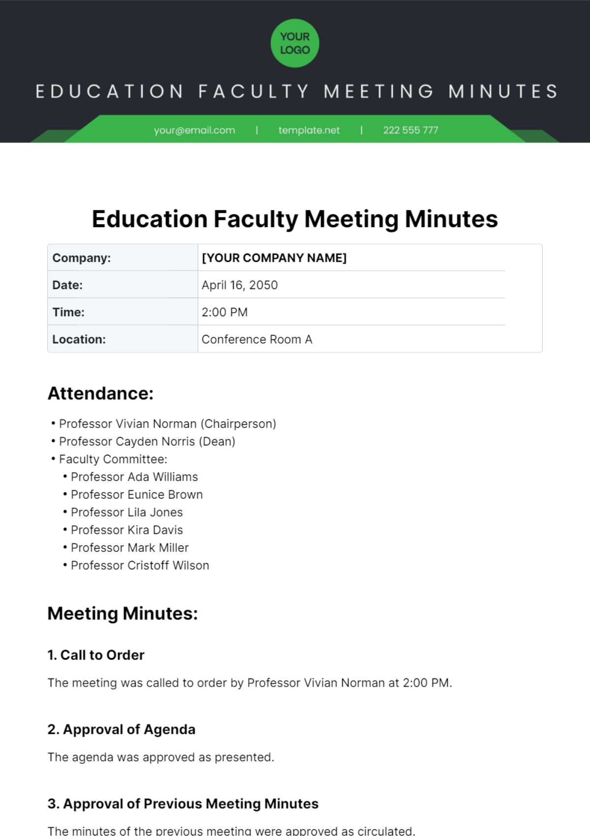 Education Faculty Meeting Minutes Template
