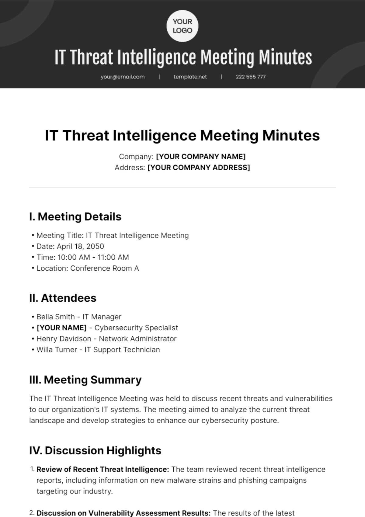 IT Threat Intelligence Meeting Minutes Template