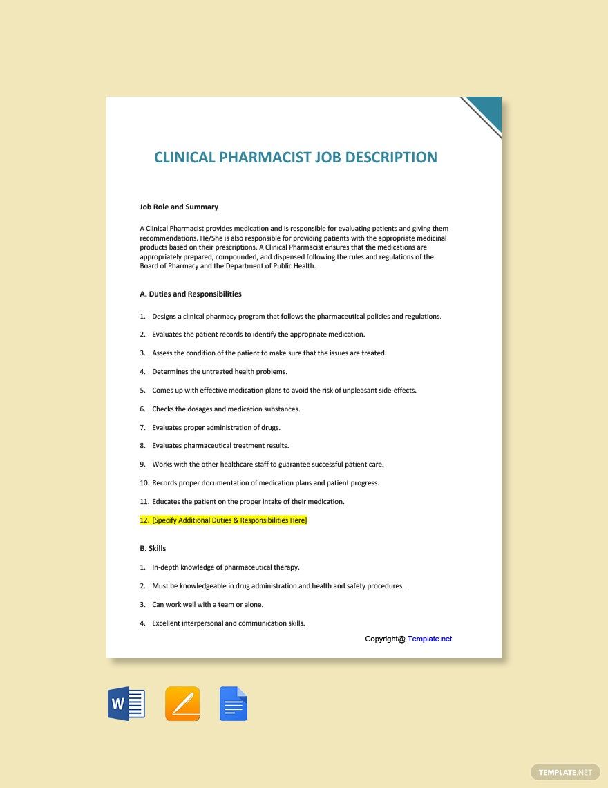 8+ Pharmacist Job Description Templates Free Sample, Example, Format
