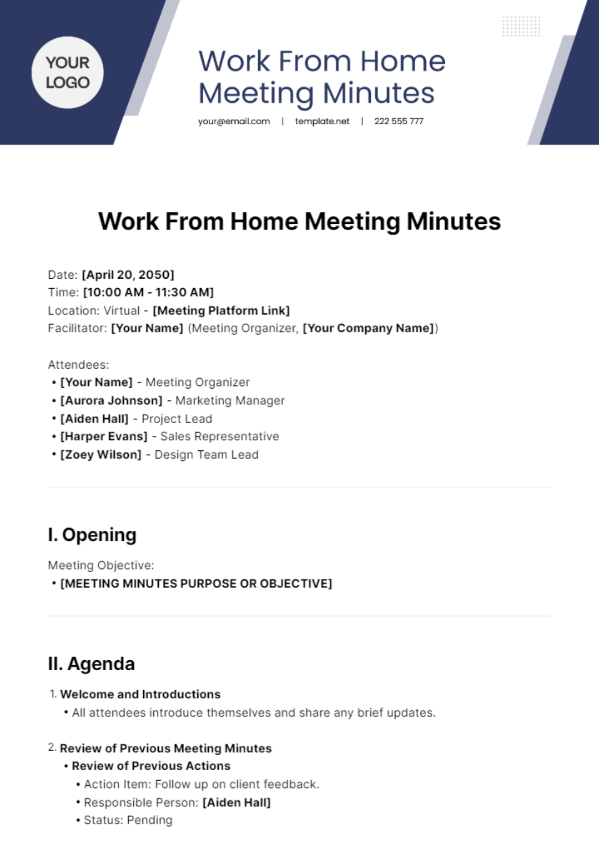 Work From Home Meeting Minutes Template